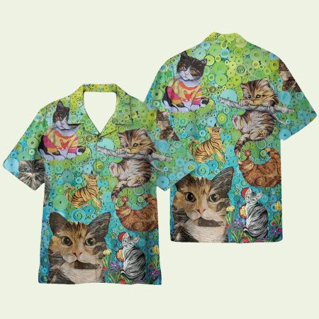 Baby Cats On Plants Pattern Hawaiian Shirt