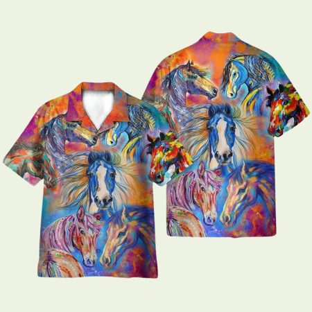 Colorful Horse Tie Dye Hawaiian Shirt