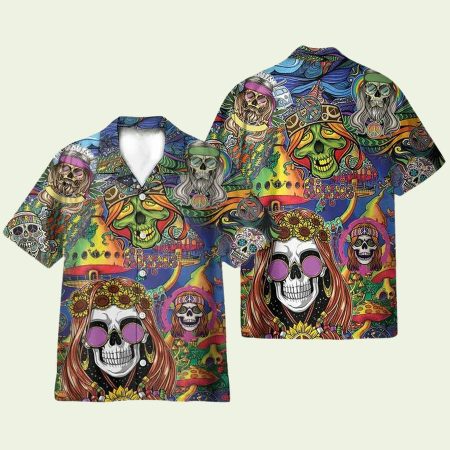 Colorful Skull Hippie Hawaiian Shirt