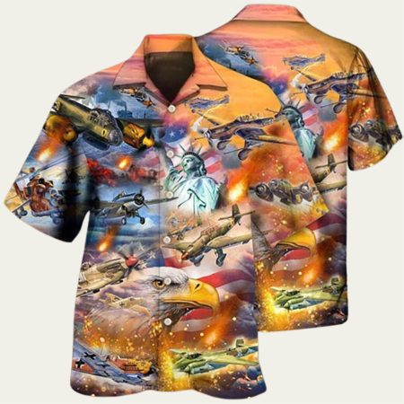 Combat Aircraft Independence Day America 4Th Of July Hawaiian Shirt