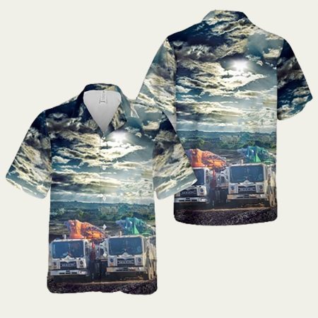 Concrete Pump Truck Retro Pattern Hawaiian Shirt