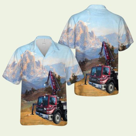 Concrete Pump Truck Blue Mountain Pattern Hawaiian Shirt