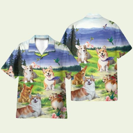 Corgi On The Valley Cute Dog Hawaiian Shirt
