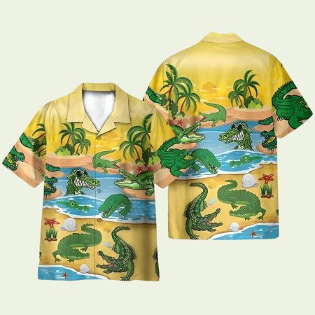Crocodile Alligator On The Beach Hawaiian Shirt