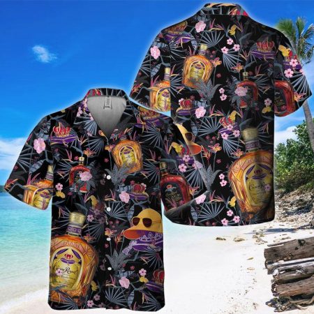 Tropical Floral Crown Royal Whisky Hawaiian Shirt For Men, Crown Royal Aloha Button Down Short Sleeve Shirt, Crown Royal Summer Aloha Shirts