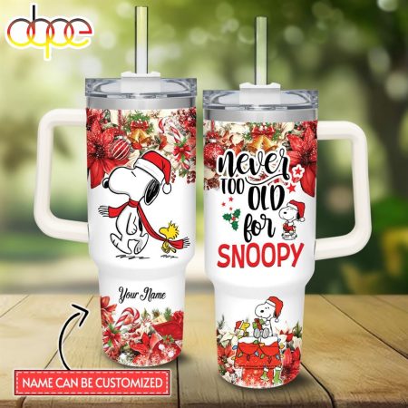 Custom Name Snopi Poinsettia Red Flower Christmas Printed 30oz or 40oz Quencher Tumbler LN