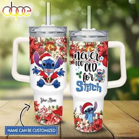 Custom Name Stitch Poinsettia Red Flower Christmas Printed 30oz or 40oz Quencher Tumbler LN