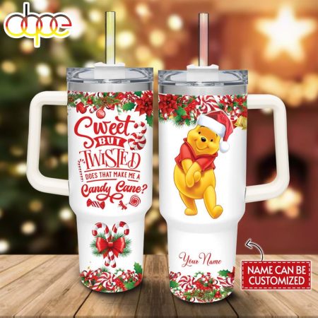 Custom Name Winnie the Pooh Sweet But Twisted Christmas Printed 30oz or 40oz Quencher Tumbler LN