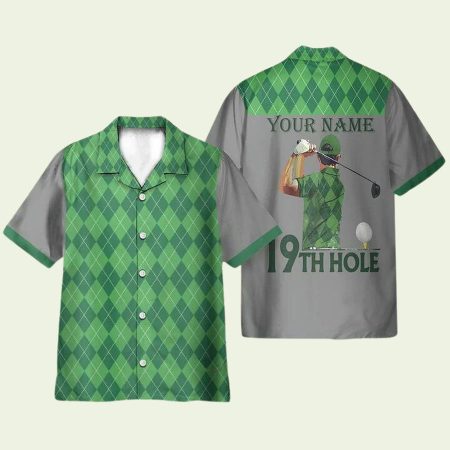 19Th Hole Green Argyle Pattern Golf Hawaiian Shirt