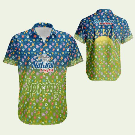 Beer Natural Light Logo Spring Floral Hawaiian Shirt