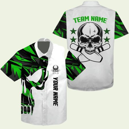 Green And White Skull Bowling Hawaiian Shirt