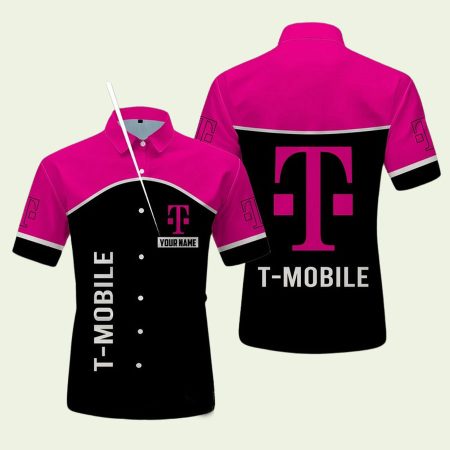Personalized Tmobile Logo In My Heart Balck And Pink Pattern Hawaiian Shirt