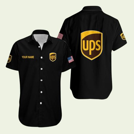 Personalized Ups Logo US Flag Vacation Black Pattern Hawaiian Shirt