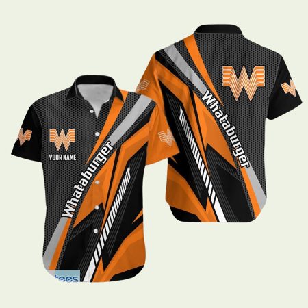 Personalzied Whataburger Logo Halftone Black And Orange Hawaiian Shirt