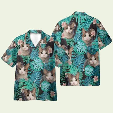 Photo Pet On Tropical Leaves Pattern Hawaiian Shirt