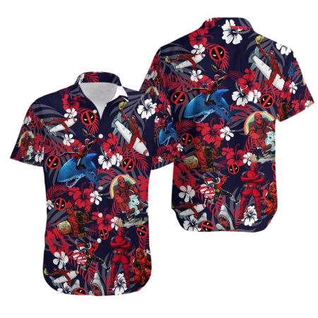 Cute Deadpool Hibiscus Red Pattern Hawaiian Shirt