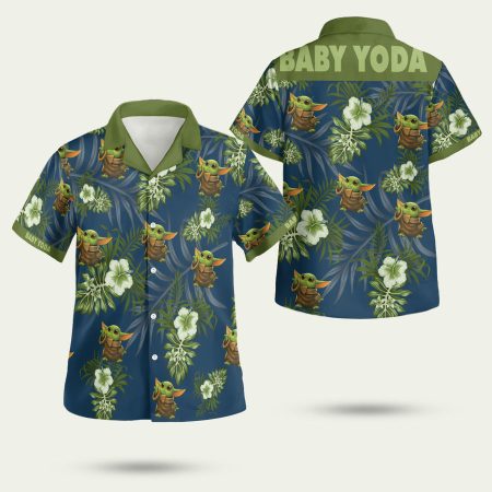 Cute Baby Yoda Hibicus Star Wars Movie Hawaiian Shirt