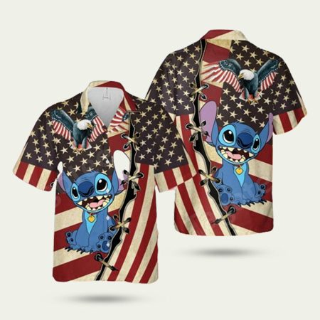 Cute Stitch Us Flag Hawaiian Shirt