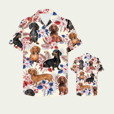 Dachshund Tropical White Pattern Hawaiian Shirt