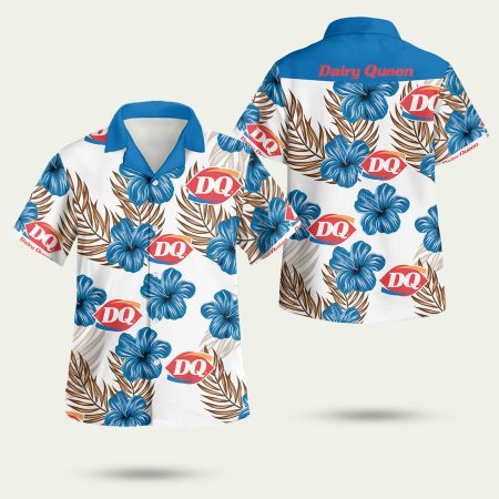 Dairy Queen Logo Hibiscus White Hawaiian Shirt