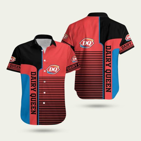 Dairy Queen Striped Pattern Hawaiian Shirt