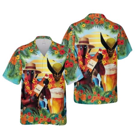 Deadpool And Wolverine Tropical Flower Deadpool 3 Movie Hawaiian Shirt