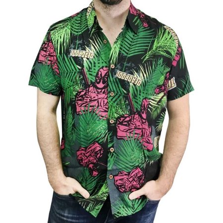 Deadpool Palm Leaves Green Pattern Hawaiian Shirt