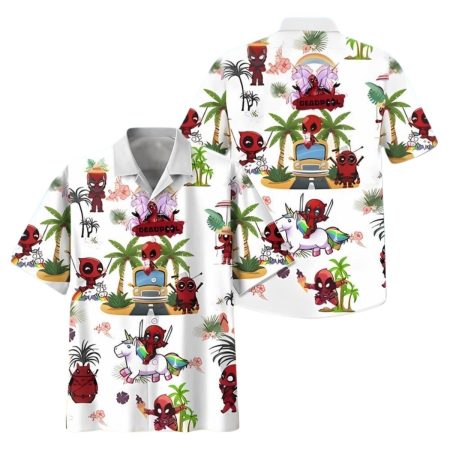Deadpool Summer Vacation White Pattern Hawaiian Shirt