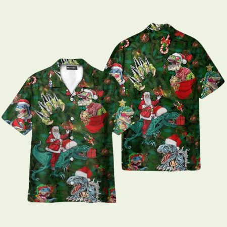 Dinosaur And Santa Enjoy Christmas Hawaiian Shirt