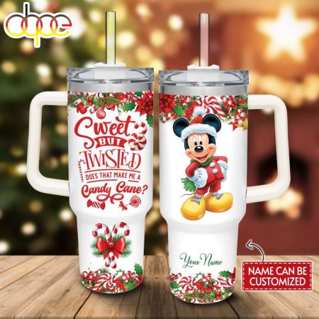 Disney Custom Name Mickey Mouse Sweet But Twisted Christmas Printed 30oz or 40oz Quencher Tumbler LN