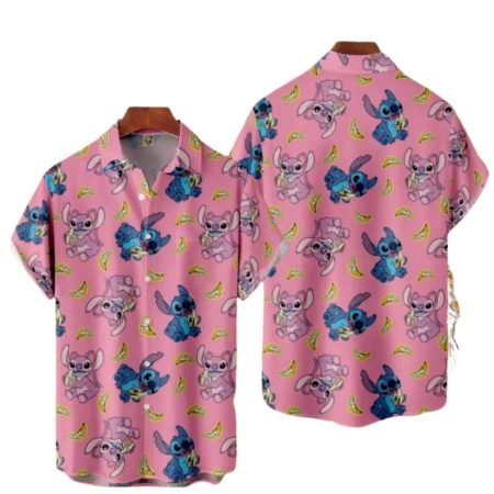 Disney Lilo And Stitch Pattern Pink Tropical Hawaiian Shirt