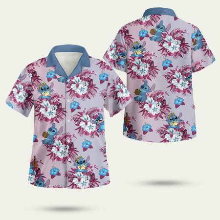 Disney Lilo And Stitch Pink And Blue Pattern Hawaiian Shirt