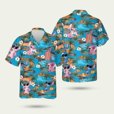 Disney Summer Beach Stitch And Angel Hawaiian Shirt