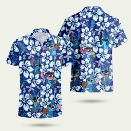 Disney Summer Beach Stitch Hibiscus Pattern Hawaiian Shirt