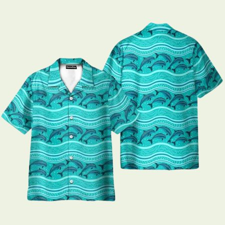 Dolphin Wave Pattern Blue Ocean Hawaiian Shirt