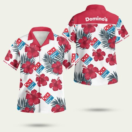 Dominos Pizza Hibiscus Pattern Hawaiian Shirt
