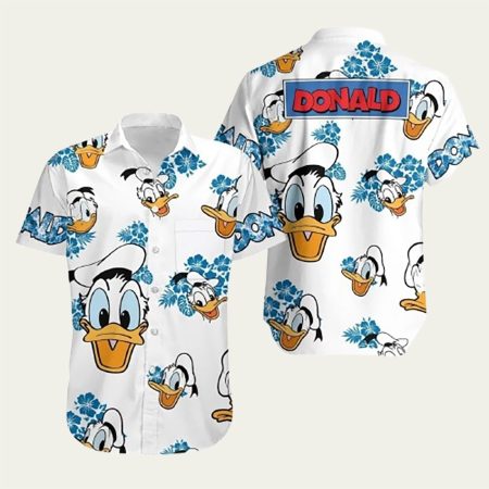 Donald Duck Hibiscus White Pattern Hawaiian Shirt
