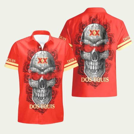 Dos Equis Skull Rose Special Red Pattern Hawaiian Shirt