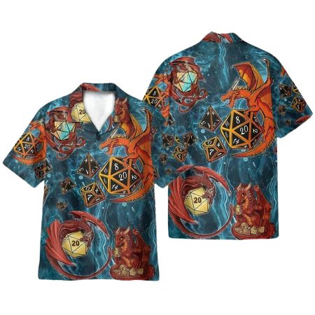 Dragon Playing Dice Blue Dungeons Dragons Game Hawaiian Shirt