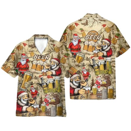 Drinking Beer With Santa Claus Retro Pattern Hawaiian Shirt