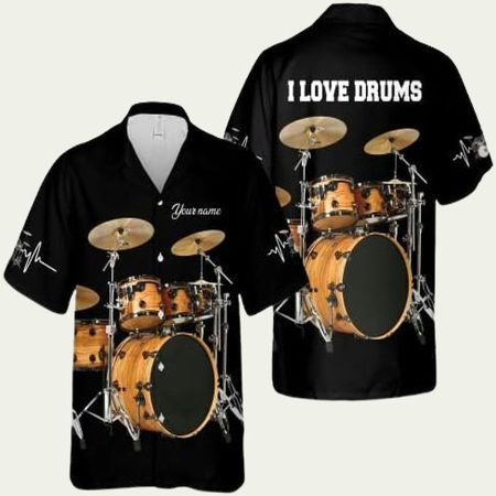 Personalized Drummer I Love Drums Hawaiian Shirt
