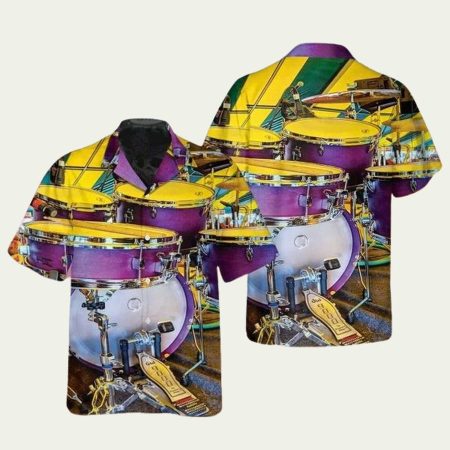 Drums Yellow Pattern Hawaiian Shirt