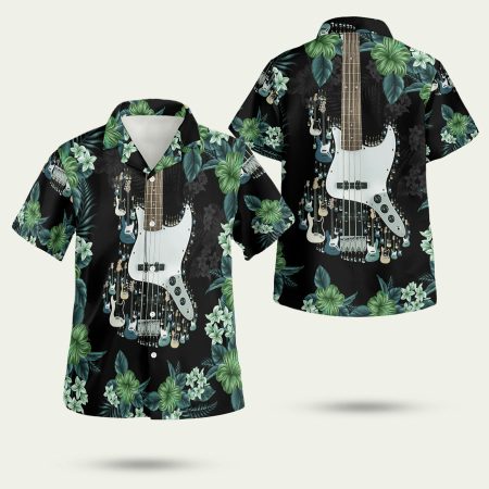 Electric guitar green flowers for guitar lovers music art Hawaiian Shirt