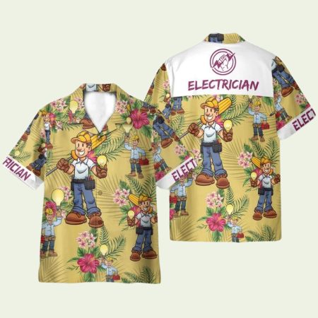 Funny Electrician Floral Hawaiian Shirt