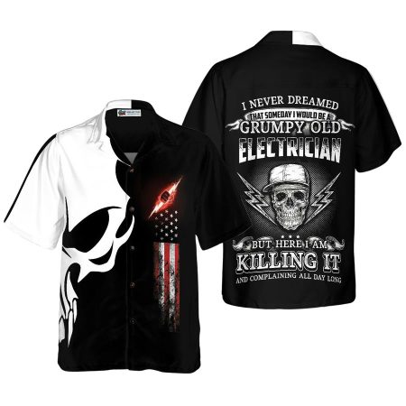 Electrician Proud Punisher Skull Black Pattern Hawaiian Shirt