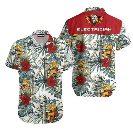 Electrician Tropical White And Red Hawaiian Shirt