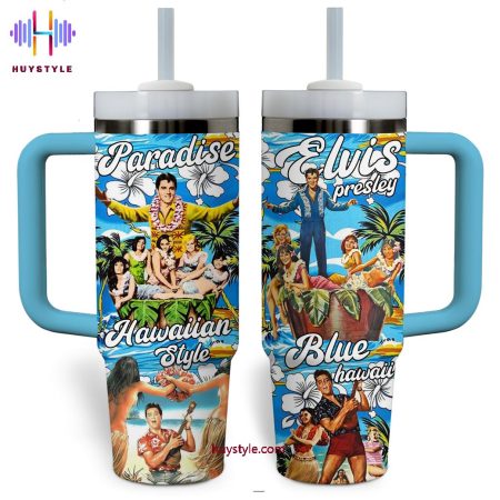 Elvis Presley Hawaiian Style Blue Quencher 30oz or 40oz Stainless Steel Tumbler With Handle NVA
