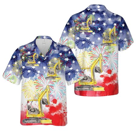 Excavator Backhoe Construction Hawaiian Shirt