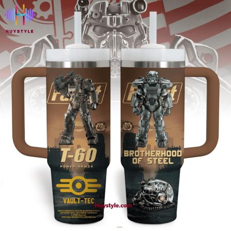 Fallout T-60 Power Armor Brotherhood Of Steel Quencher 30oz or 40oz Stainless Steel Tumbler With Handle NVA