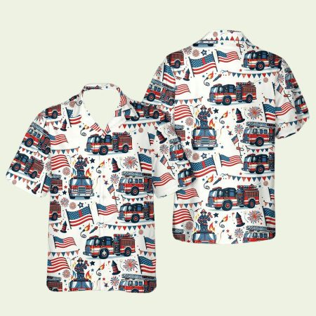 Fire Truck 4Th Of July Hawaiian Shirt